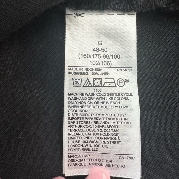 Gap Black 100% Linen Parsons Collar Open V  Lightweight Top Sz L Classic - Picture 4 of 8